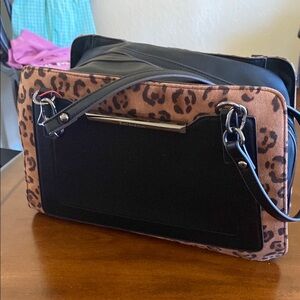 Leopard Print and Black Handbag